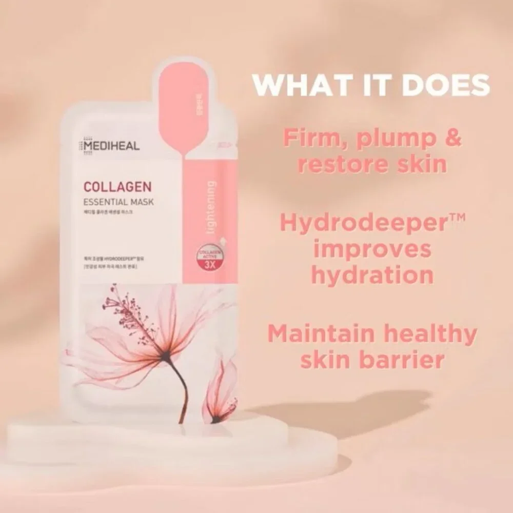 NEW MEDIHEAL 3-Pack Essential Face Mask Sheet- Collagen 0.81 fl oz - Picture 2 of 9